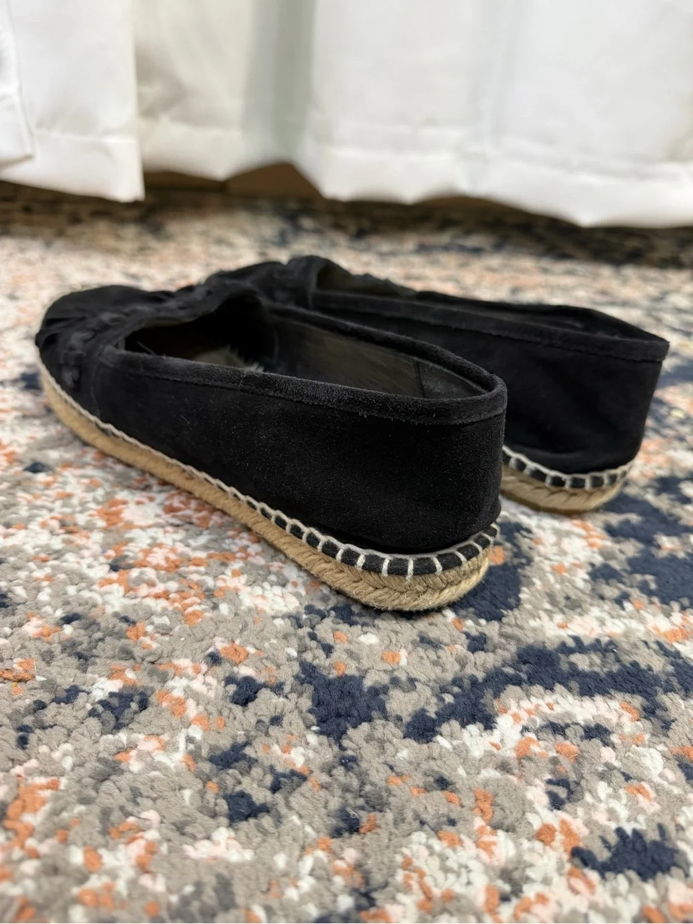 Diane von Furstenberg ‘Cadah’ Black Suede Fringe Trim Espadrilles Flats Size 9